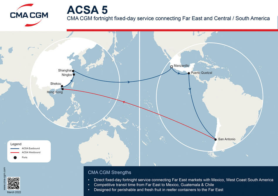 CMA CGM  Launches ACSA 5 Route Connecting Asia with Mexico, Guatemala, Chile
